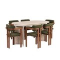 Set masa extensibila si scaune (7 piese), Nordure, Aleria 6, Travertin / Nuc / Verde
