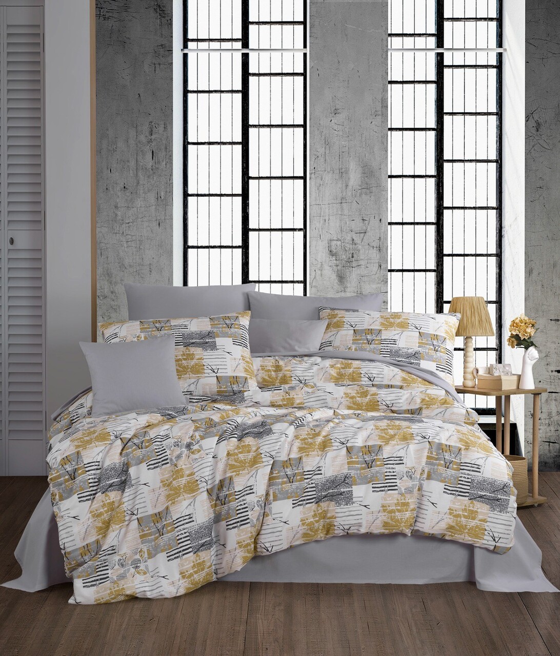 Lenjerie de pat pentru o persoana, Serra - Grey, Pearl Home, 50% bumbac / 50% poliester