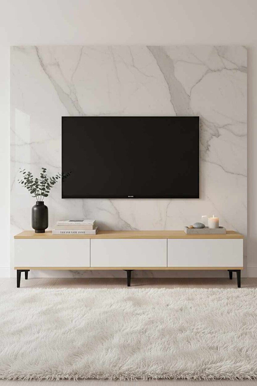 Comoda TV, Hanah Home, Didema 180, 180x40.5x30 cm, Stejar Safir / Alb