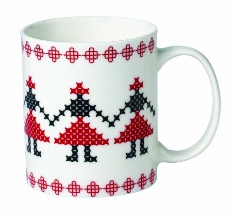 Cana folk, heinner home, 310 ml, new bone china, alb/negru/rosu
