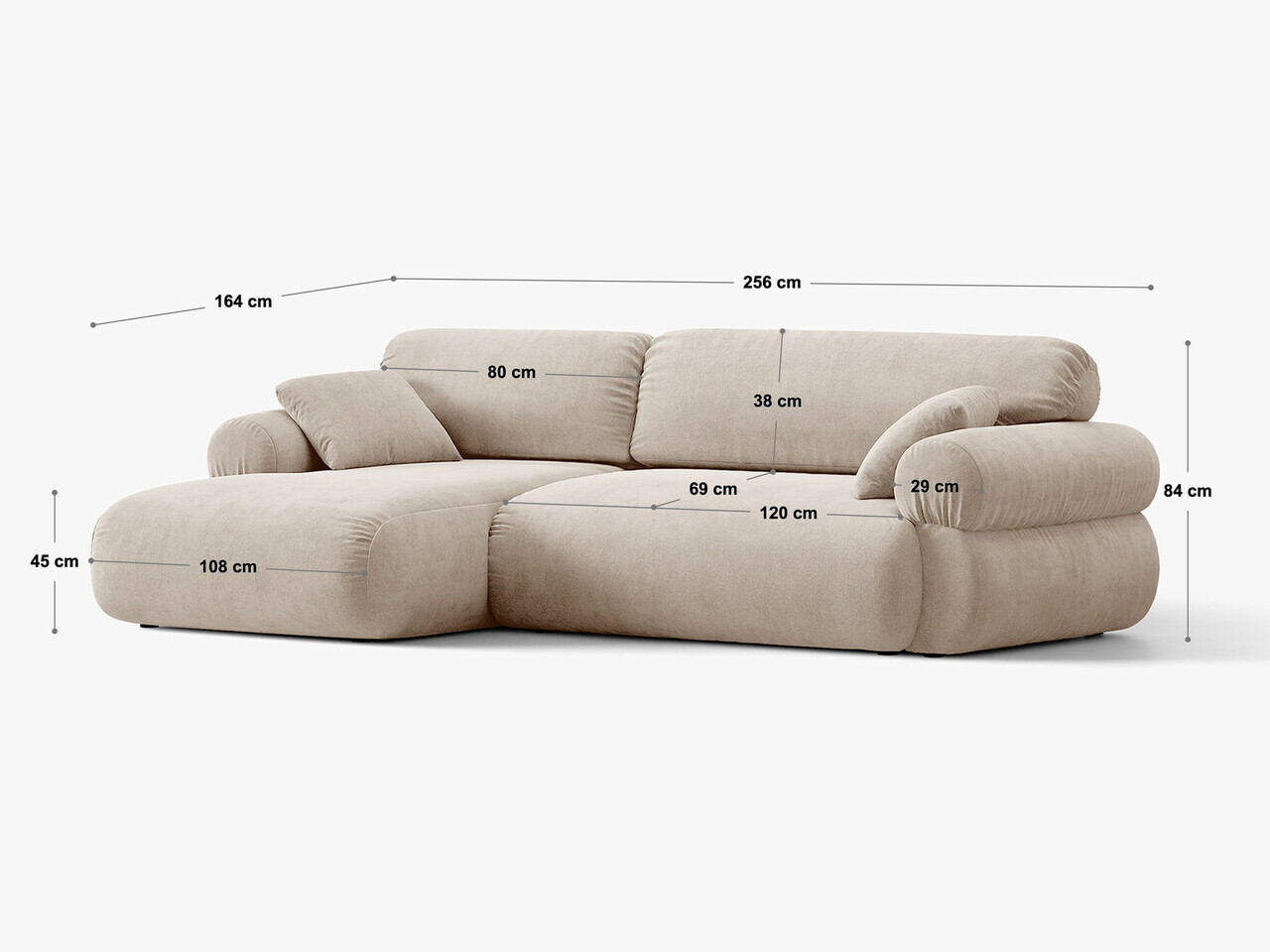 Coltar dreapta 4 locuri, Ophelia, Micadoni Home, 256x164x84 cm, tesatura structurata, bej — imaginea 7