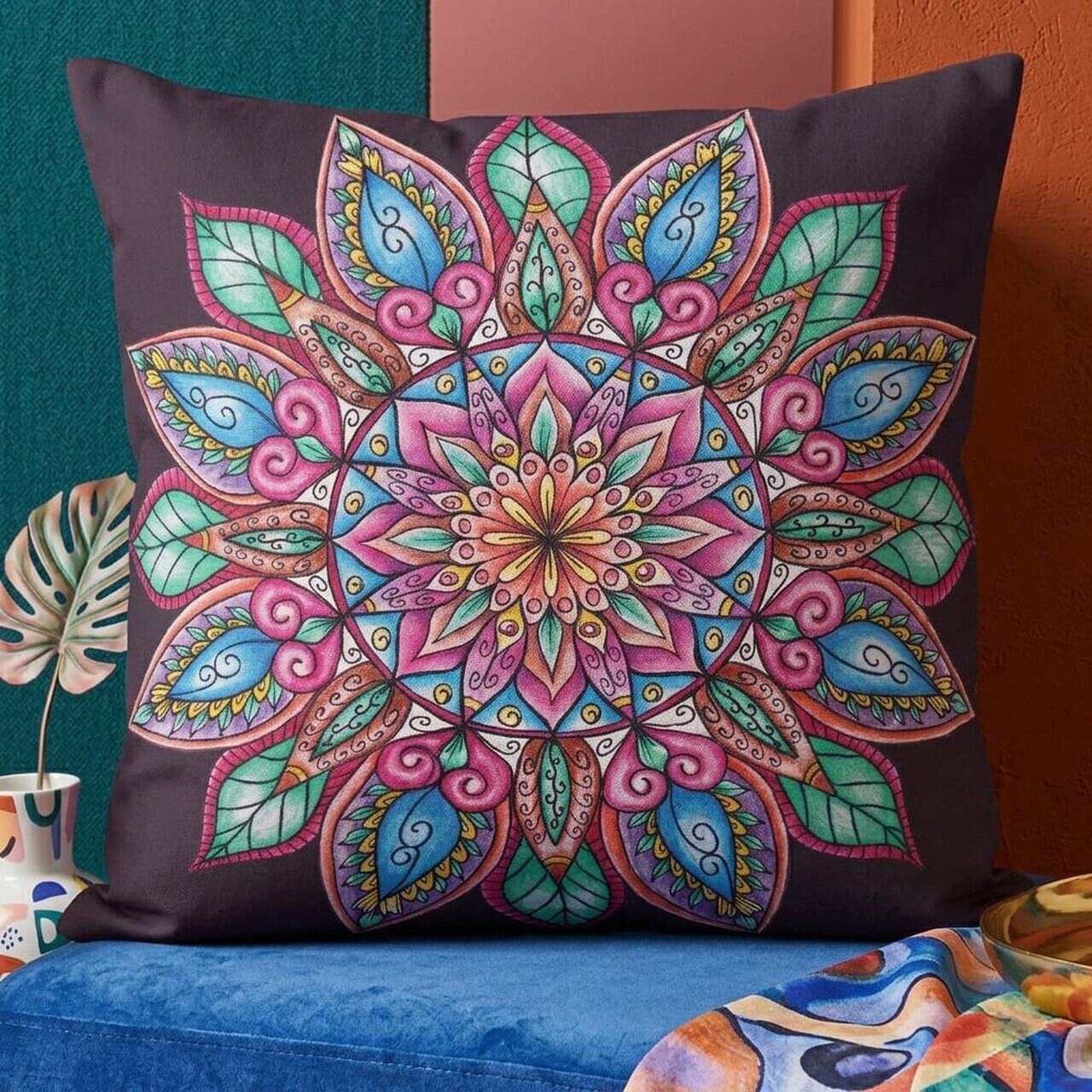 Husa de perna, MANDALA-14, 43x43 cm, Amestec bumbac, Multicolor — imaginea 2
