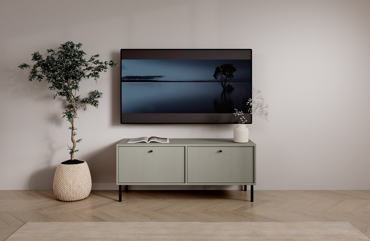 Comoda TV ADRK, Tili 2D, 120.6x40.8x50 cm, PAL laminat, verde eucalipt