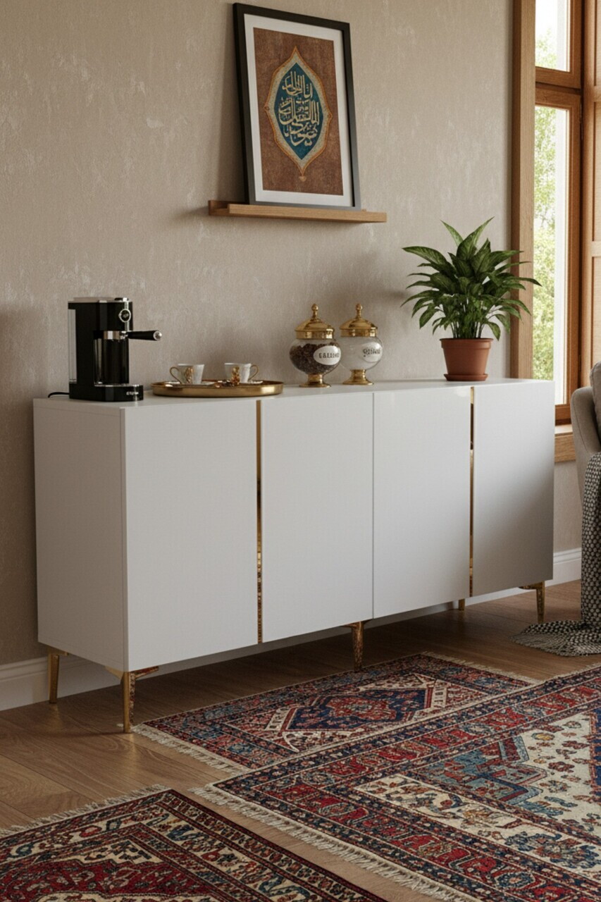 Consola, Hanah Home, Poli 150, 150x75x32 cm, Alb/Auriu — imaginea 2
