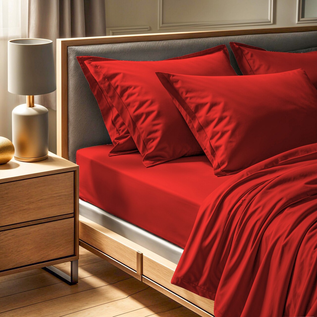 Cearceaf de pat Ranforce Single, L'essentiel Maison, Tonne Orage, Rosu