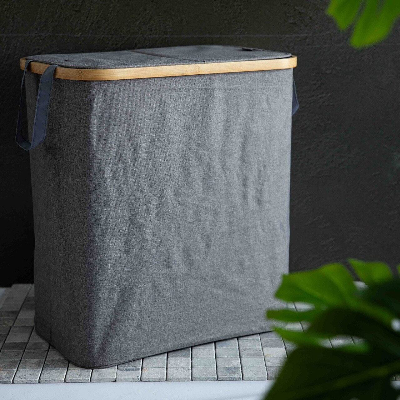 Cos de rufe Nellie, Homla, 55.5x34.5x60 cm, poliester/bambus, gri inchis/natur