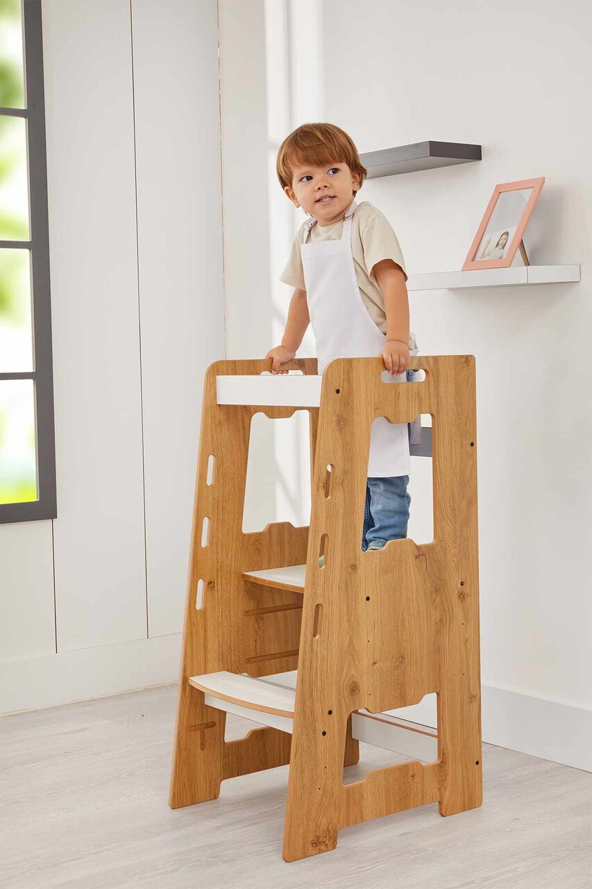 Turn de invatare, Hanah Home, Learning Tower, 40x90x50 cm, Natural/Alb - view 2