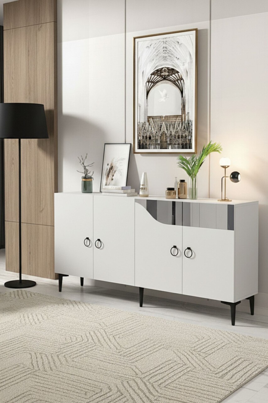Consola, Hanah Home, Gama 150, 150x75x32 cm, PAL , Alb / Argintiu - view 2