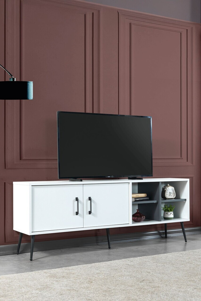 Comoda TV, Hanah Home, Şile 3612, 160x60x35 cm, PAL, Alb / Antracit — imaginea 4