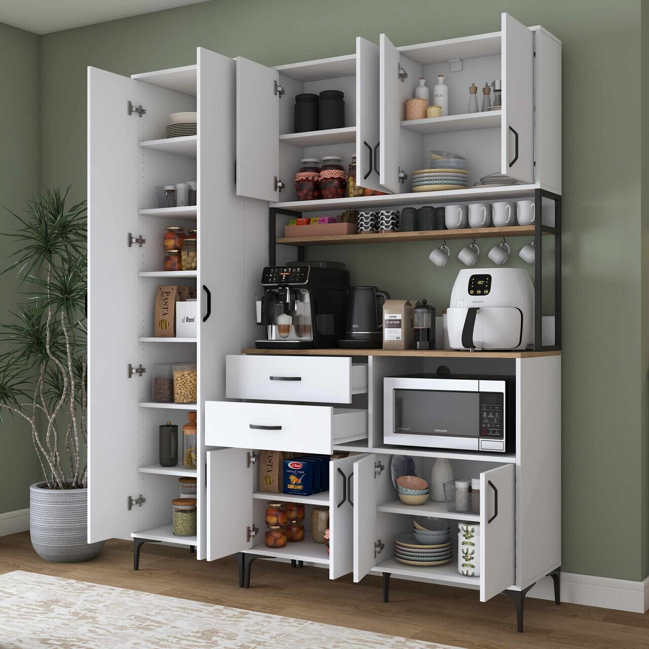 Dulap multifunctional, Hanah Home, JE261, 180x218.6x45 cm, Alb/Maro — imaginea 4