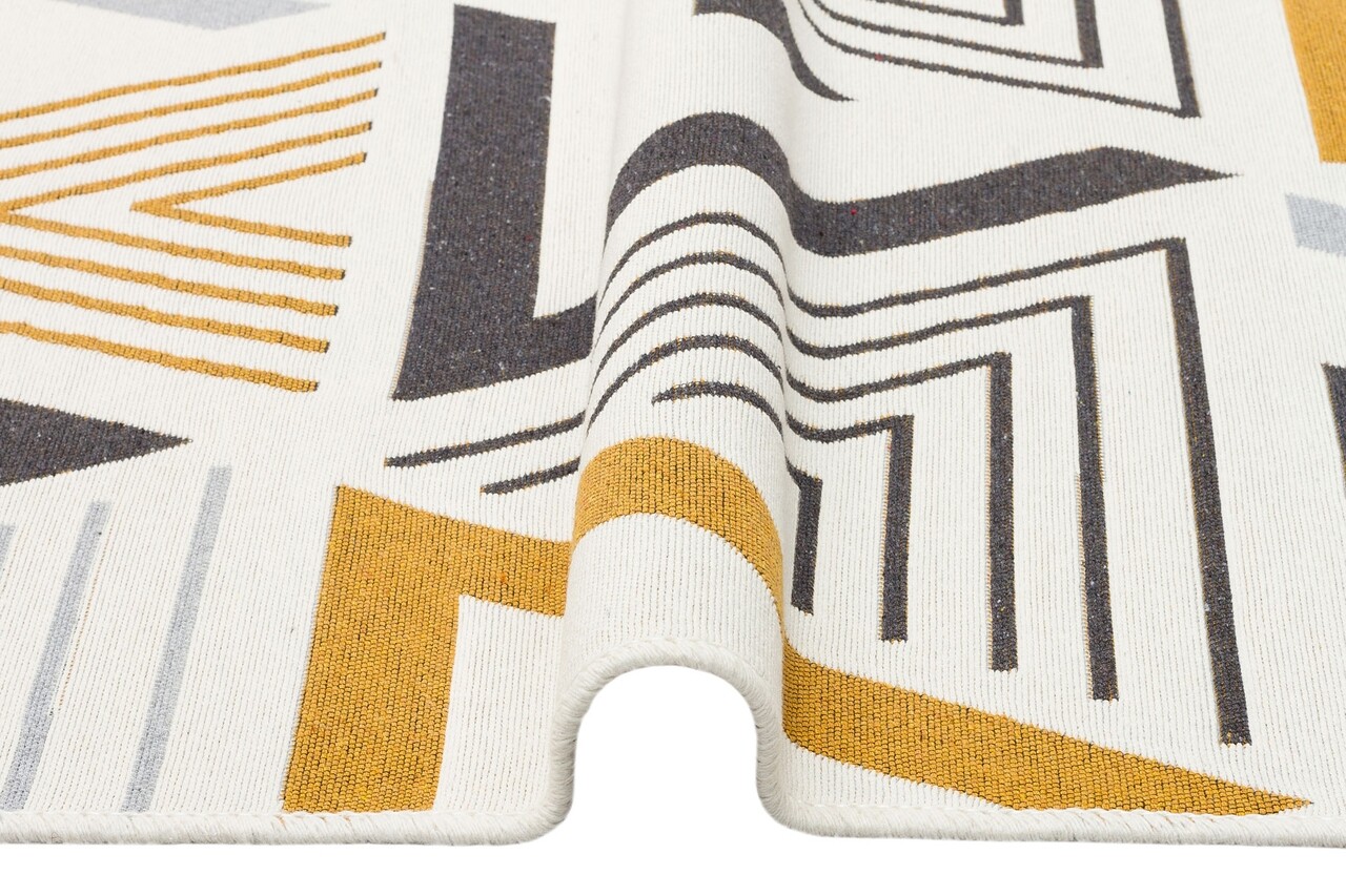 Covor Kilim Cu 2 Fete, Arya 18 Yellow/Grey, Baketo, 100% Bumbac Reciclat, 80x300 Cm