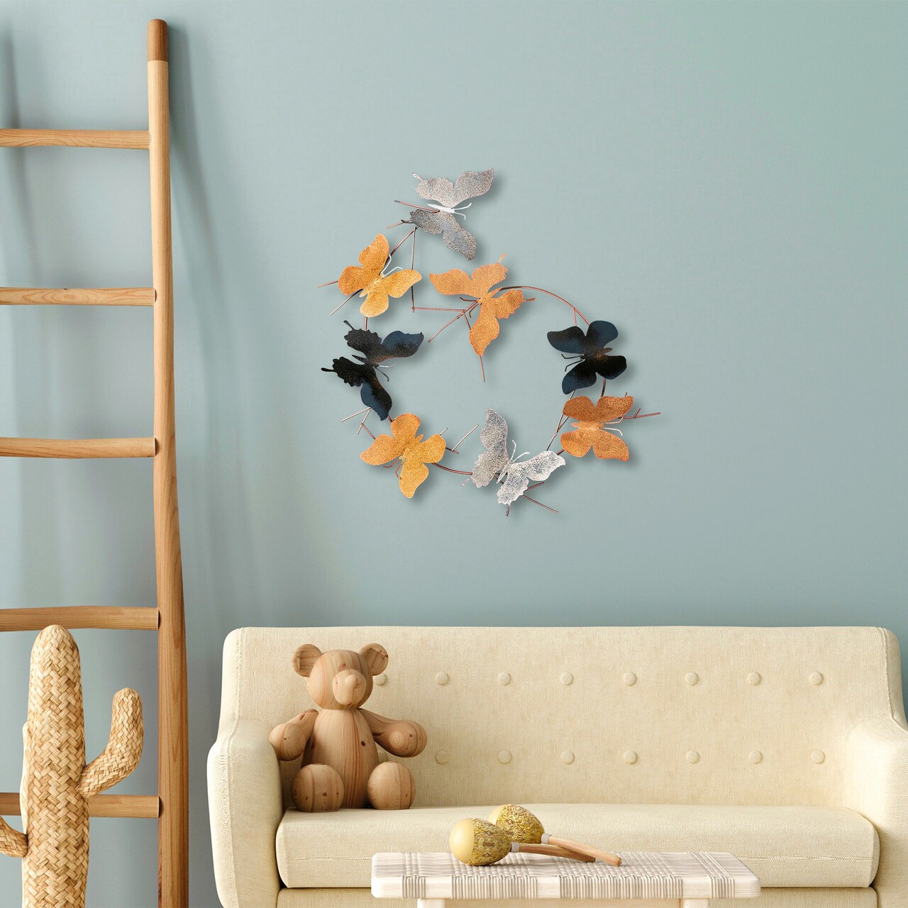 Decoratiune de perete, Butterflies, Metal, 80 x 80 x 4 cm, Multicolor - 1 | YEO