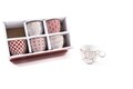 Set 6 cani Geometric, Mercury, 21.5x12x6.5 cm, portelan, rosu/alb
