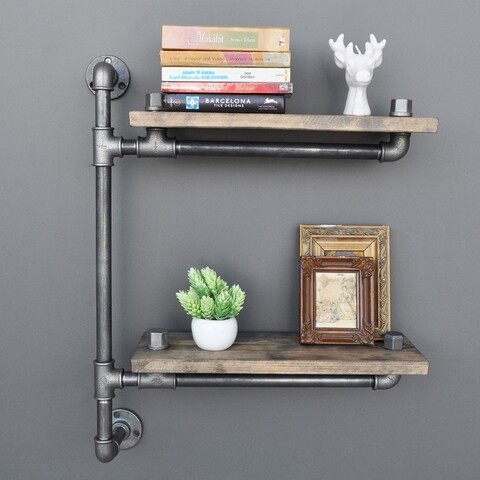 Raft de perete boruraf, evila originals, 60x13x47 cm, lemn de molid, maro/negru