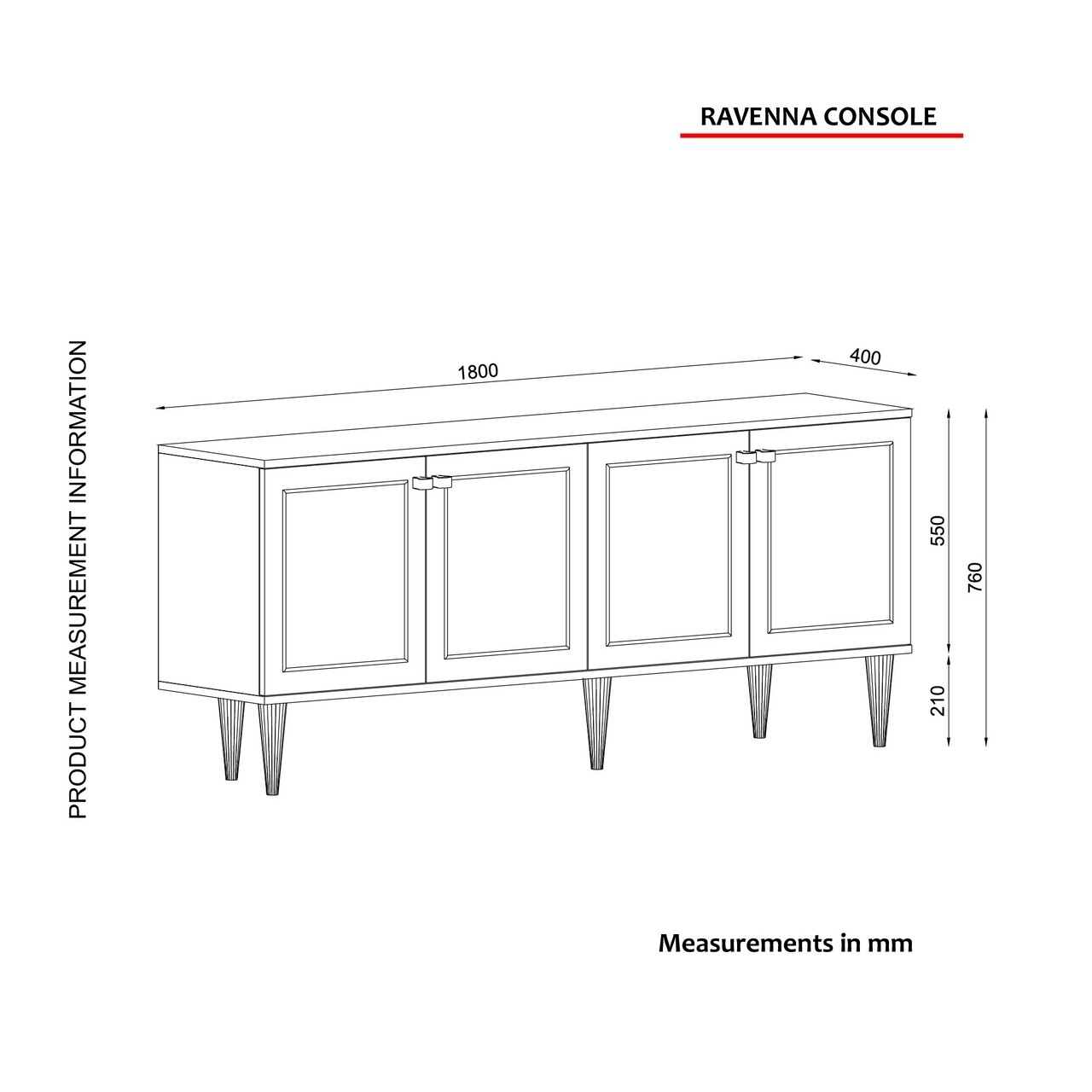 Bufet Ravenna White, Talon, 180 X 40 X 76 Cm, Alb/auriu/negru