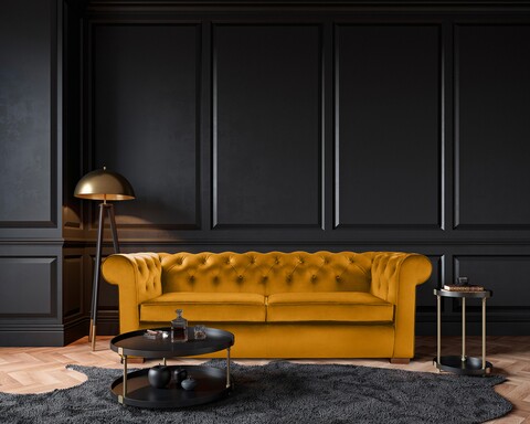 Canapea Extensibila Oxford Chesterfield, 88x216x75 Cm, 3 Locuri, Mustard