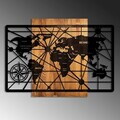 Decoratiune de perete, World Map 6-L, Dimensiuni: 70 x 96 cm, Nuc / Negru