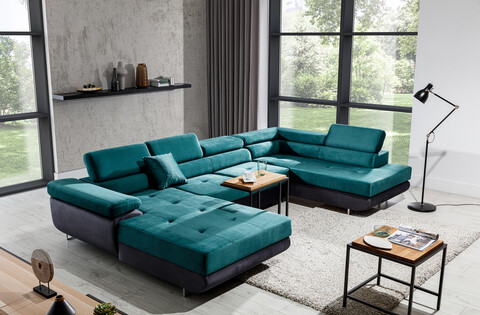 Coltar extensibil dreapta 6 locuri ELTAP, Rod-68, Rodrigo, 345x202x90 cm, lemn/poliester, verde/gri inchis