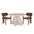 Set masă și scaune (3 piese), Nordure, Monroe 2, Travertin / Nuc / Maro