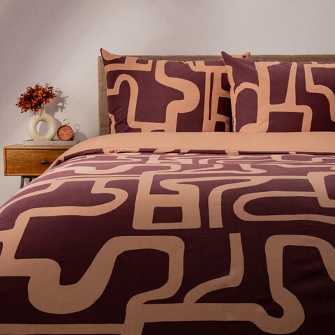 Lenjerie de pat pentru o persoana Karmen, Homla, 2 piese, 140x200 cm, bumbac, visiniu/bej