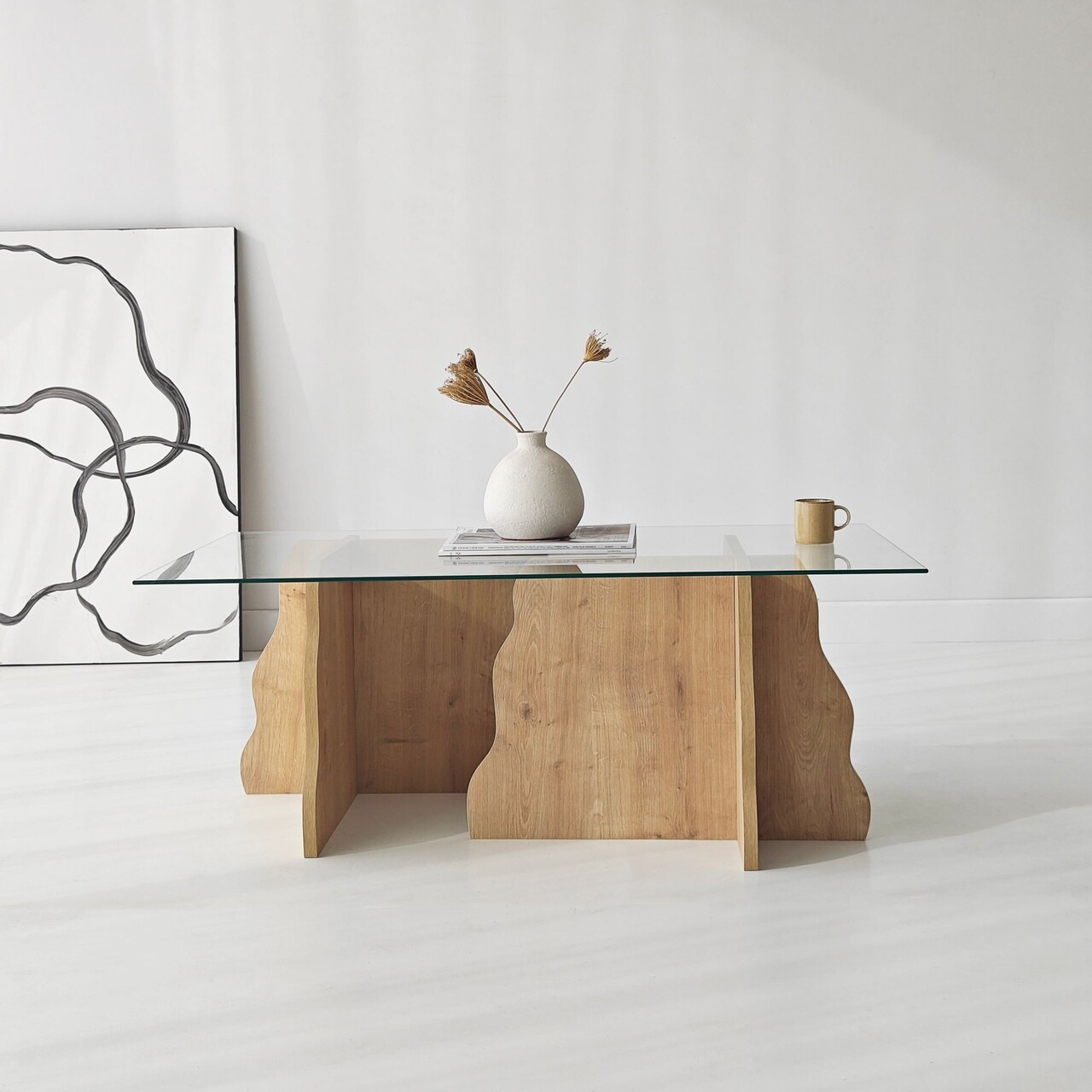 Masuta de cafea, Hanah Home, Canyon, 105x40x65 cm, Stejar Safir / Transparent - view 9