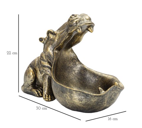 Decoratiune, Hippopotamus, Mauro Ferretti, 30 x 16 x 22 cm, polirasina, auriu