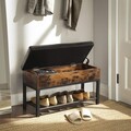 Bancheta cu pantofar si sezut tapitat, Vasagle, 70x30x45 cm, PAL/otel/piele ecologica, maro rustic