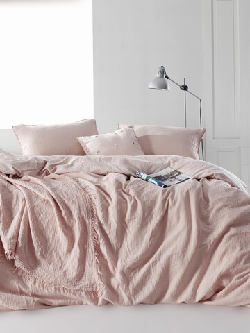 Lenjerie de pat dubla king, 3 piese, 220x240 cm, 100% bumbac, limasso, muslin stonewashed, roz pudra
