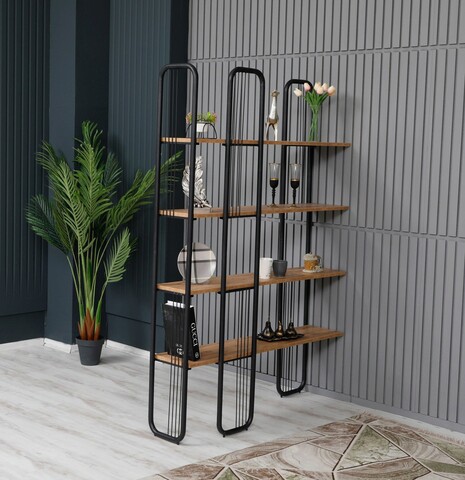 Corp biblioteca, valovi, sierra, 125x180x28 cm, pal, pin atlantic / negru