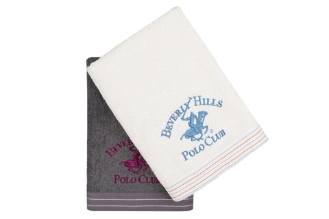 Set 2 prosoape de baie, Beverly Hills Polo Club, 405 Dark Grey White, 70 x 140 cm, 100% bumbac Beverly Hills Polo Club