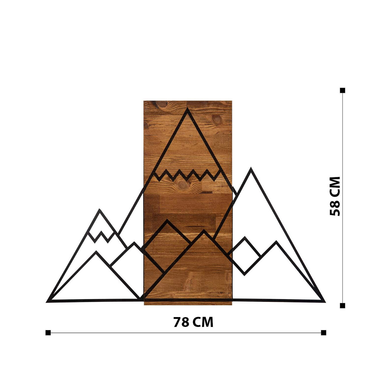 Decoratiune de perete, Mountain, lemn/metal, 78 x 58 cm, negru/maro