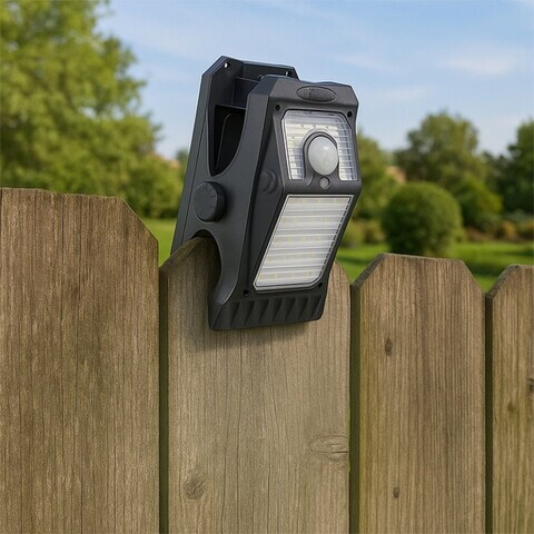 Lampa solara cu clema si senzor Clipia, Beper, IP65, 17.3x9.8x10.2 cm, negru