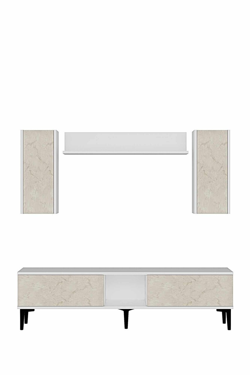 Comoda TV, Hanah Home, Didema 150, 150x40.5x30 cm, Alb / Travertin — imaginea 4