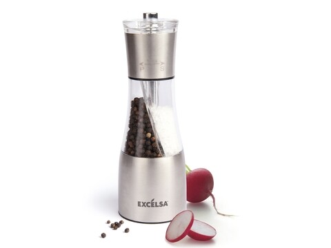 Rasnita manuala pentru sare si piper, Duo 2 in 1, Excelsa, 18.8 cm, inox/plastic