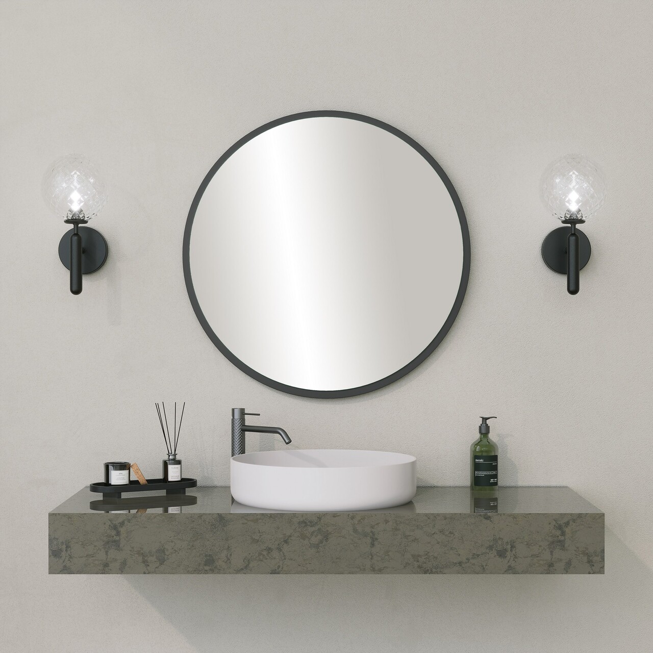 Oglinda decorativa, Neostill, Yuvarlak Mirror, 60x60x1.2 cm, MDF , Negru - 1 | YEO