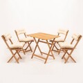 Set masa si scaune de gradina 5 piese, Meya Dekor, My004A, Lemn de fag, Natural / Crema