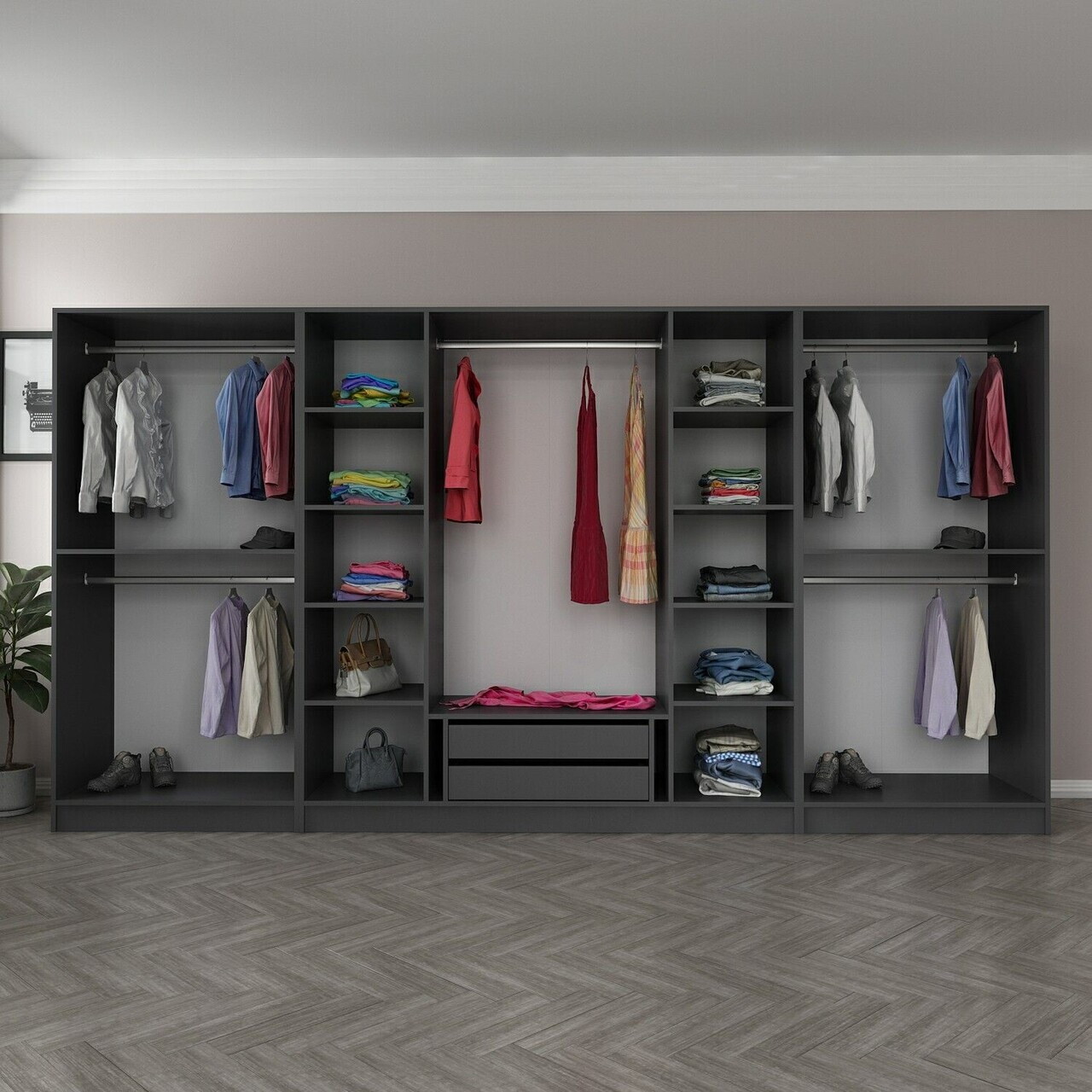 Dulap pentru haine, Hanah Home, Nisa, 360x210x52 cm, Antracit — imaginea 6