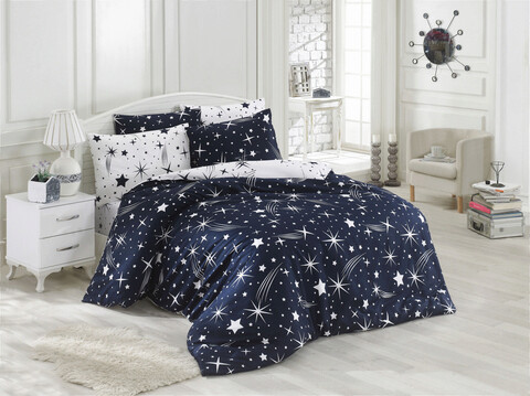 Lenjerie de pat dubla Super King (US) (ES), 3 piese, Halley – Dark Blue, EnLora Home, 65% bumbac/35% poliester EnLora Home