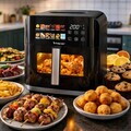 Friteuza digitala cu aer cald Mirabella, Beper, 1800W, 9L, 37x30x32 cm, 12 programe, negru