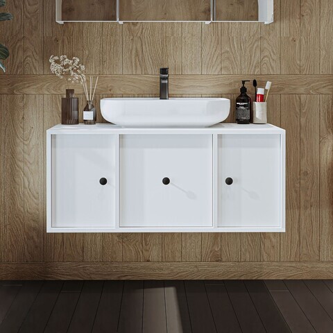 Dulap de baie cu chiuvetă, Hanah Home, 2561, MDF, Alb