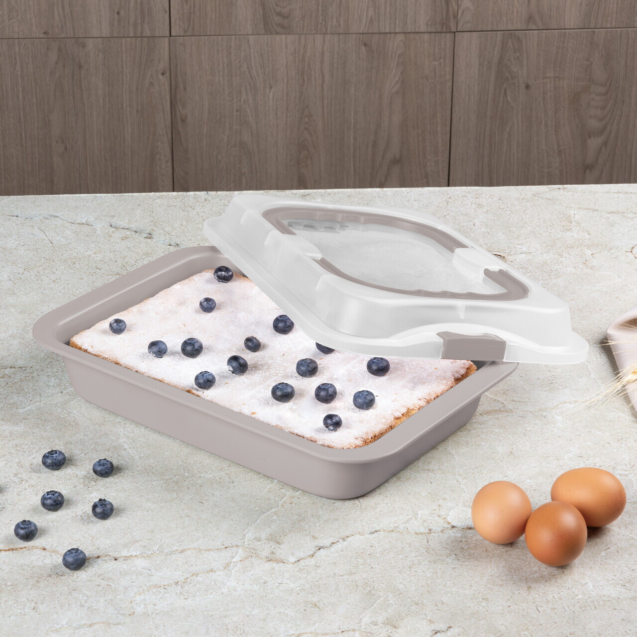 Tava cu capac Berlinger Haus, Taupe, 36.5x24.5x5.5 cm, otel carbon/plastic, taupe mat/alb - imagine 2