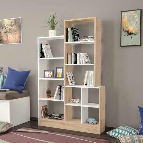 Biblioteca Raffline, 102.2x22x160.8 cm, PAL, alb/stejar Mobilier si saltele