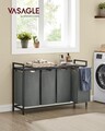 Cos de rufe cu 4 compartimente si raft depozitare, Vasagle, 116x33x72 cm, 4x40L, MDF/otel, negru/gri