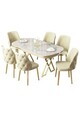 Set masa si scaune (7 piese), Hanah Home, Afe, Model de marmură albă / Auriu / Crem