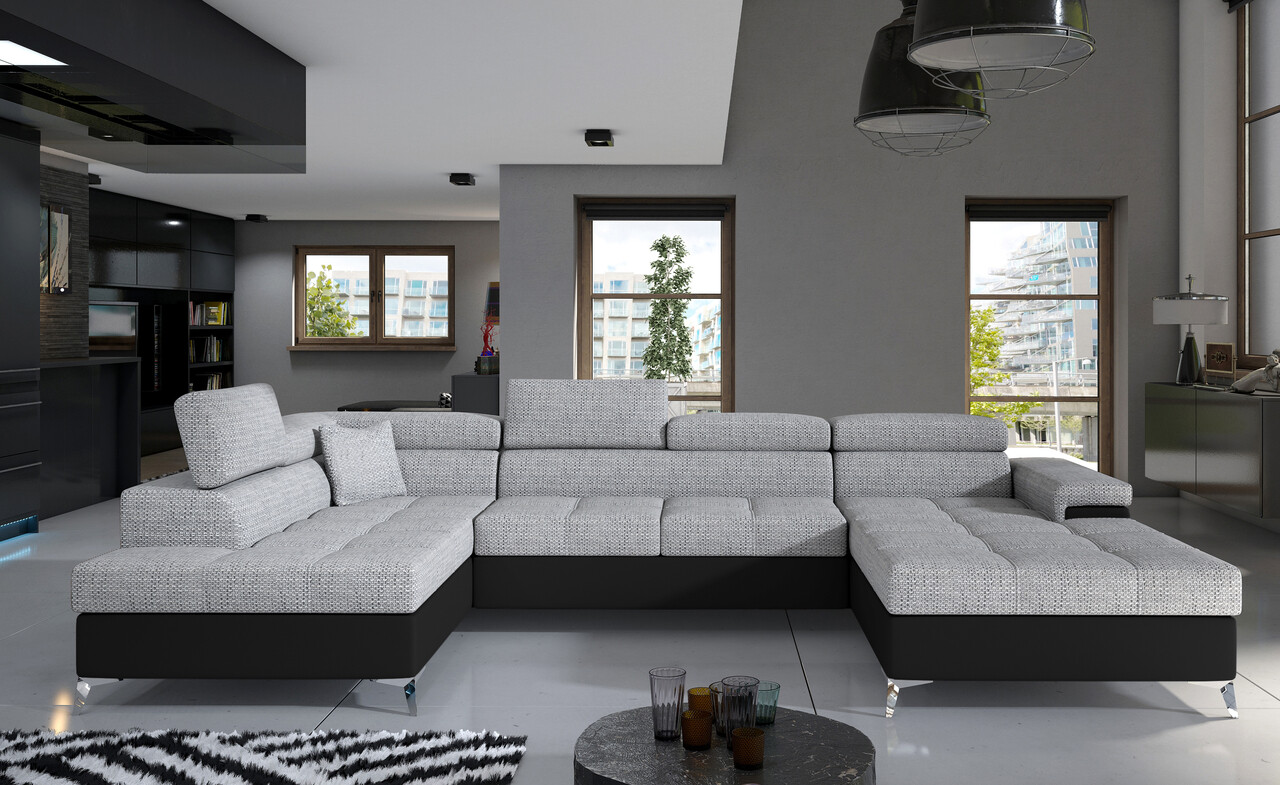 Coltar extensibil stanga 5 locuri ELTAP, Edr-01, Eduardo, 337x205x88 cm, lemn/poliester, gri/negru