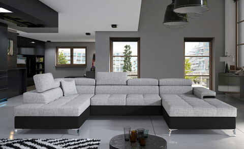 Coltar extensibil stanga 5 locuri ELTAP, Edr-01, Eduardo, 337x205x88 cm, lemn/poliester, gri/negru