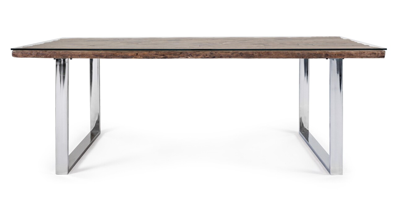 Masa Stanton, Bizzotto, 220x100x76 cm, 8 locuri, lemn reciclat/sticla temperata/inox - 1 | YEO