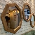 Set 3 oglinzi decorative 3SA607, Neostill, lemn de pin, 60 cm, walnut