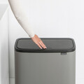 Cos de gunoi cu soft touch, Brabantia, Bo Touch Mineral, 11+23 L, 31.2x54x68 cm, otel, gri