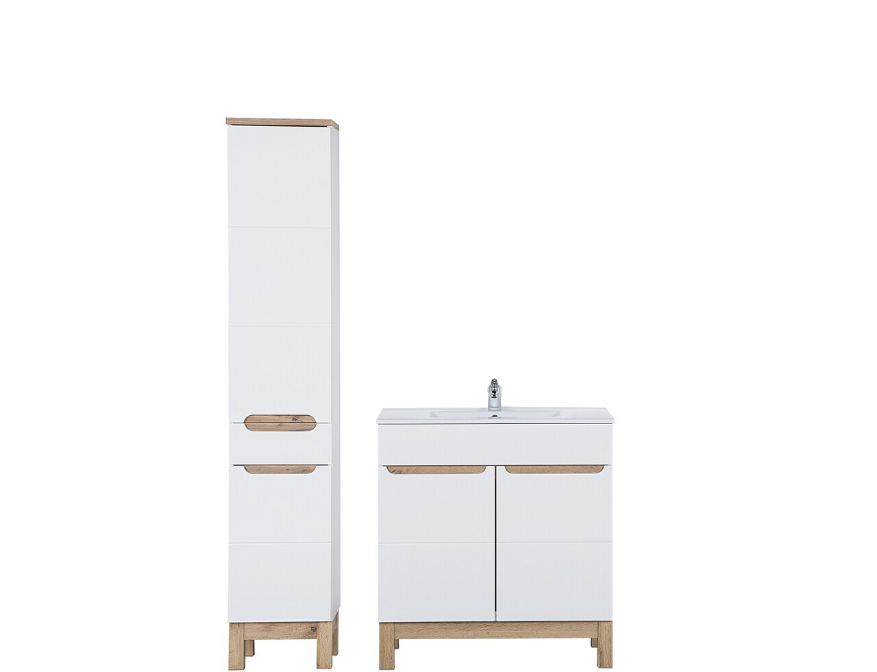 Set mobilier baie Bali White Lava 80 cm 840, dulap inalt si masca cu lavoar, Comad, MDF/PAL, alb - view 2